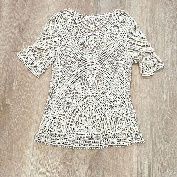 Solitaire Crochet Overlay Top Mini Dress Beach Festival Style Size Medium - Picture 8 of 8